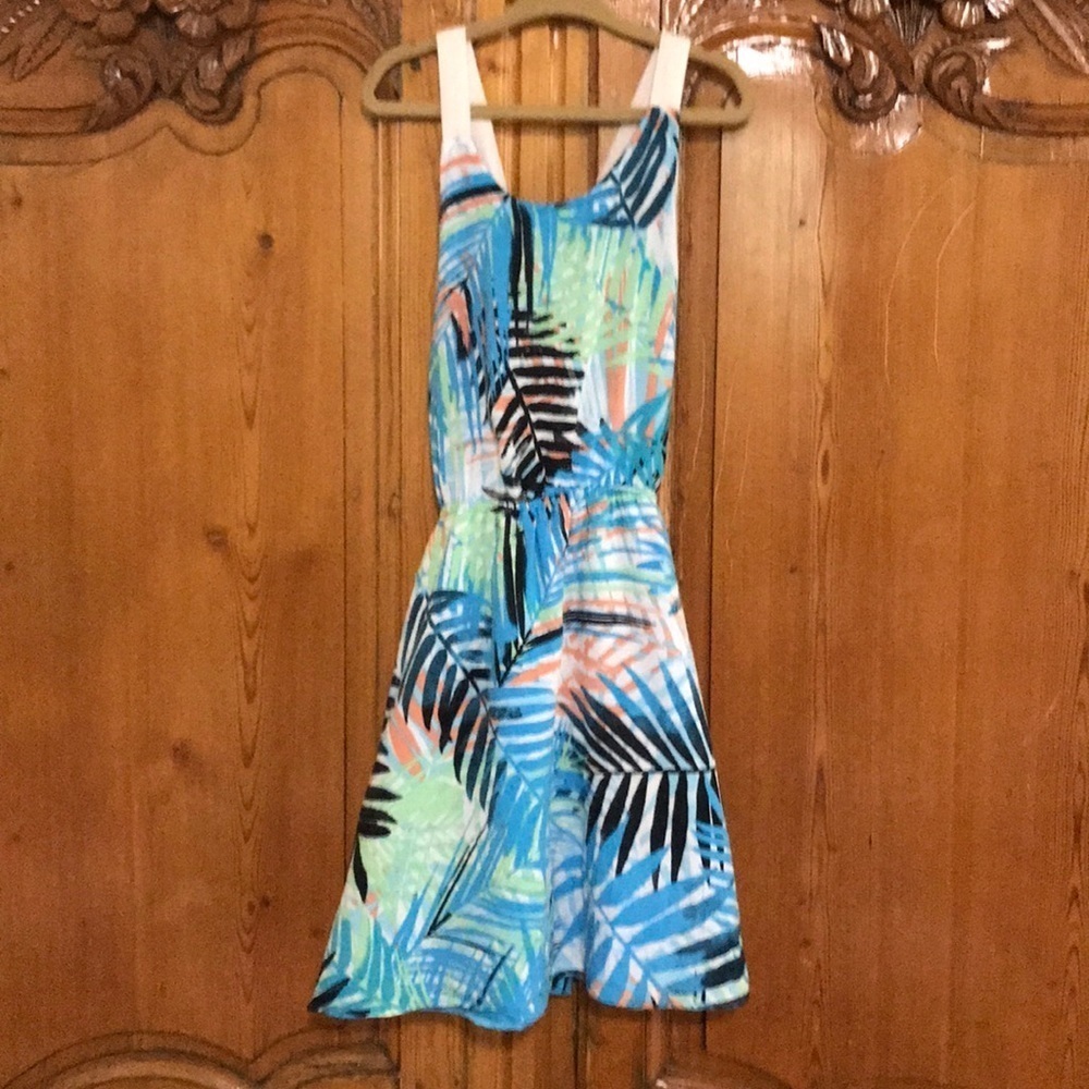 Girls DKNY Palm Frond Print Summer Dress